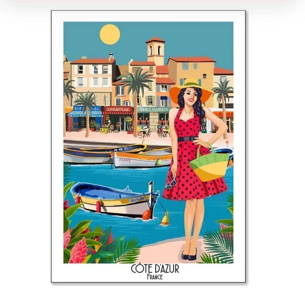 Cote D’Azure colorful tea towel never used